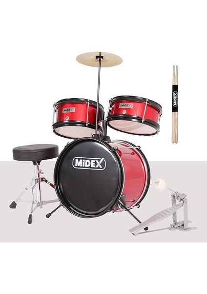 CD300X-RD Akustik Çocuk Baterisi Davulu Seti 5-14 Yaş Için Full Set
