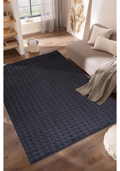 Home Antrasit Bubble Peluş Halı - Yumuşak, Kaymaz Tabanlı, Makinede Yıkanabilir Salon Halısı (Farklı Boy Seçenekleri) (100X300)