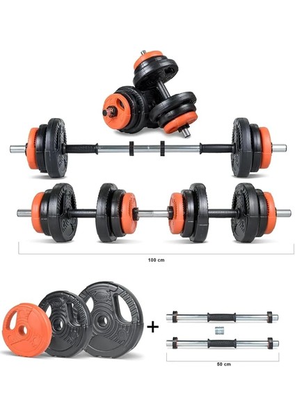 Spor Yıldız Serisi 22 kg Multifonksiyonel Turuncu Siyah Halter Seti ve Dambıl Seti modelleri
