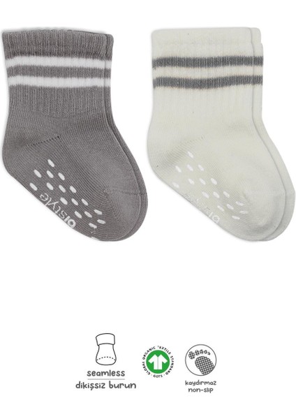 2li Çemberli Kaymaz Soket Çorap 10125 Gri Ekru