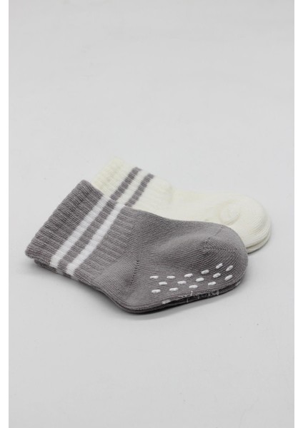 2li Çemberli Kaymaz Soket Çorap 10125 Gri Ekru modelleri