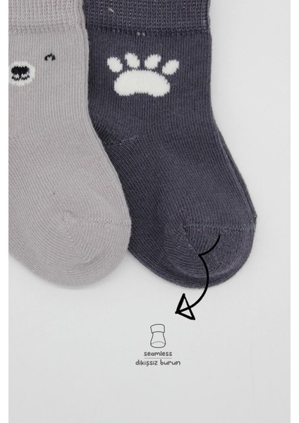 2li Bear Penye Soket Çorap 10116 Gri modelleri