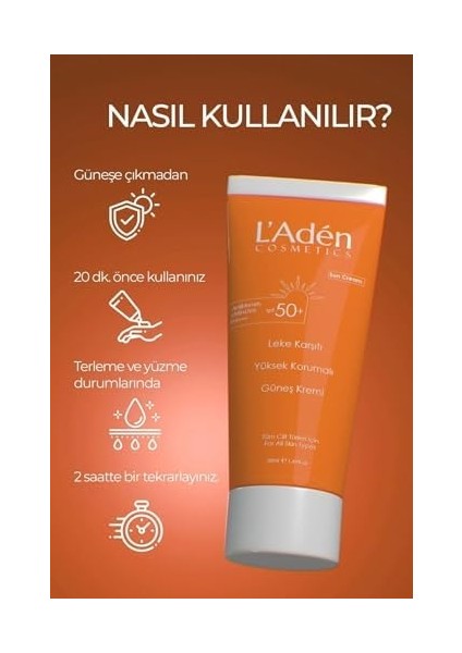 L&apos;adén Cosmetics Güneş Kremi, Lazer Epilasyon Sonrası Için Yüksek Koruma Spf 50