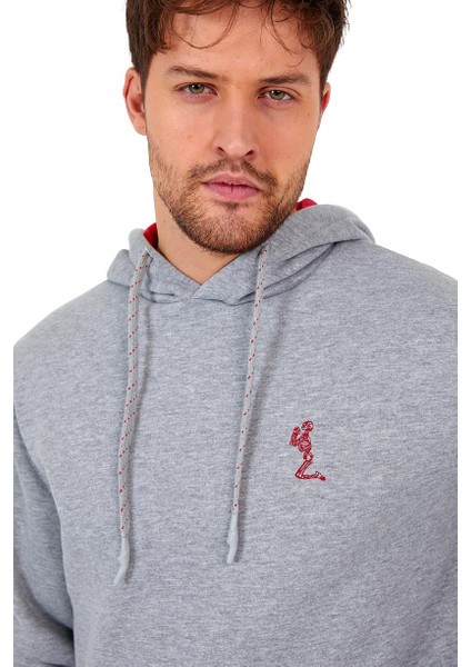 Erkek İskelet Nakışlı 3 İplik Kapüşonlu Sweatshirt Gri fiyatları