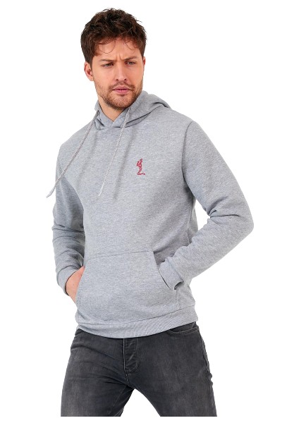 Erkek İskelet Nakışlı 3 İplik Kapüşonlu Sweatshirt Gri modelleri