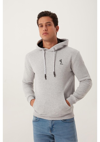Erkek İskelet Nakışlı 3 İplik Kapüşonlu Sweatshirt Gri indirimleri