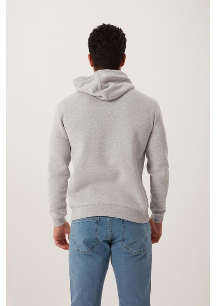 Erkek İskelet Nakışlı 3 İplik Kapüşonlu Sweatshirt Gri