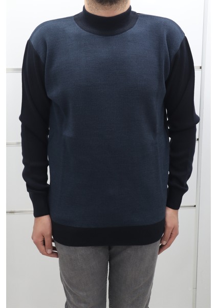 Fistan Store Erkek Siyah Desenli Spor Kesim Rahat Kalıp Yarım Balıkçı Yaka Kışlık Yünlü Kazak