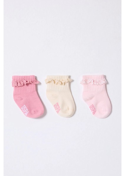 bulurum u.s.polo kız bebek çorap usb2208 pudra ekru somon