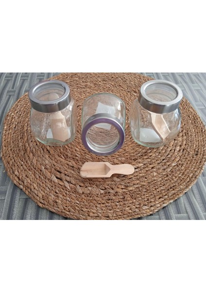 Adet Kaşıklı Metal Kapaklı Cam Seti Kavanozu Tuzluk Dekoratif