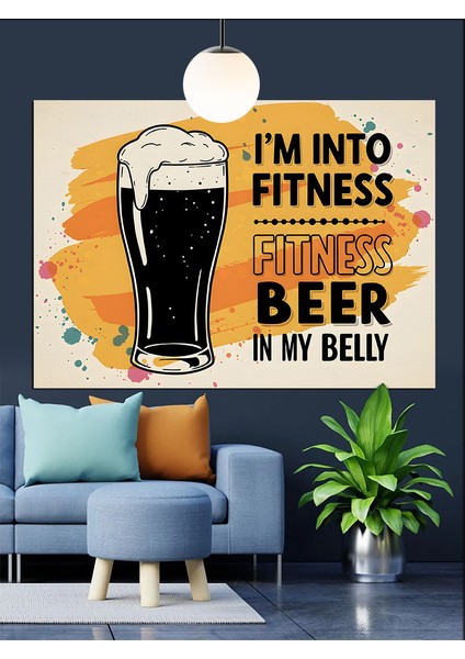 Bira ve Fitness Komik Slogan Dekoratif Kanvas - Mdf Ahşap Tablo fiyatları