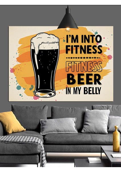 Bira ve Fitness Komik Slogan Dekoratif Kanvas - Mdf Ahşap Tablo fırsatları