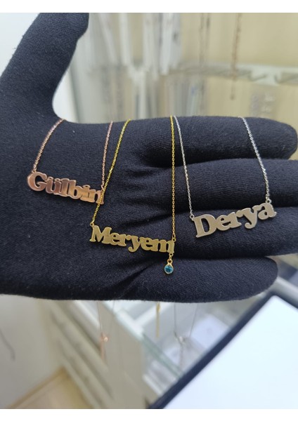 925 Ayar Papatya Silver Doğum Taşlı Özel Isim Kolye.rose.gold.rodaj