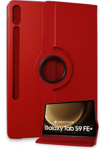 X610 Tab S9 Fe 12.4 Kılıf 360 Tablet Deri Kılıf - KIRMIZI-(5796)