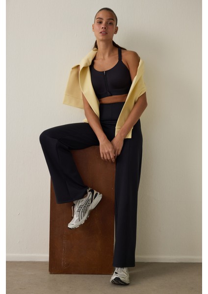 Siyah Yüksek Bel Toparlayıcı Etkili Düz Paça Pantolon