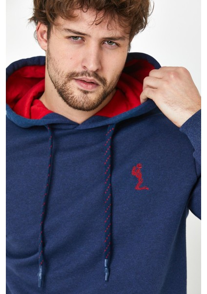 Erkek İskelet Nakışlı 3 İplik Kapüşonlu Sweatshirt İndigo fiyatları