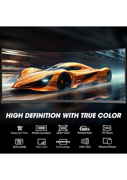 Monitör 34E6UC 34 Inç, 165Hz/, Uwqhd, 3440 * 1440, 1ms, Adaptive Sync, Monitörler, Gaming, Hdmı2.1 * 2, Dp1.4 * 1, Eğilmek,-5~20°/-15~15°, Yukarı ve Aşağı, VESA，HDR400, 75 * 75MM, Siyah fırsatları