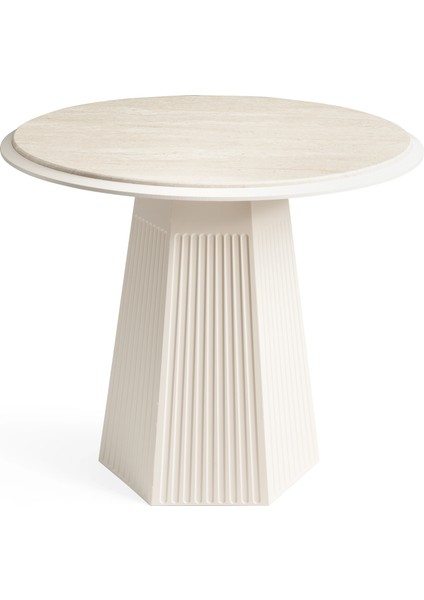 Bohem Ece Masa, Prizma Ayak, Ekru-Traverten, 90X90