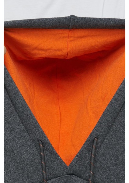 Erkek 3 İplik Pamuklu İçi Polarlı Regular Fit Nakışlı Kapüşonlu Kanguru Cepli Antrasit Sweatshirt modelleri