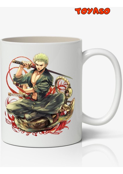 One Piece Roronoa Zoro Anime Temalı Beyaz Kupa Bardak Sevgiliye Arkadaşa Hediye