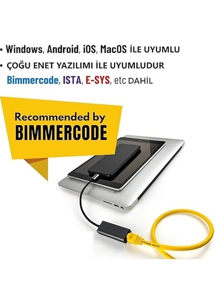 Ohp Enet Obd2 Kablosu (Enet Kablosu + USB Tip C) Bmw Enet Kablo Obd2’den RJ45’E Dönüştürücü | F Serisi Kodlama, Bimmercode ve Teşhis Yazılımları ile Uyumlu Ethernet Arayüz Kablosu modelleri