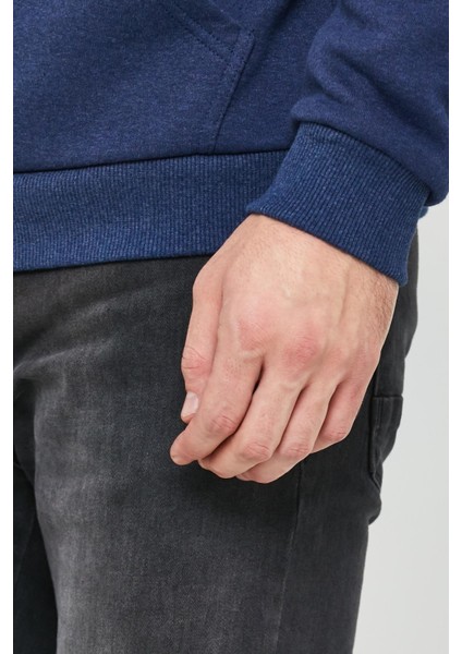 Erkek İskelet Nakışlı 3 İplik Kapüşonlu Sweatshirt İndigo modelleri