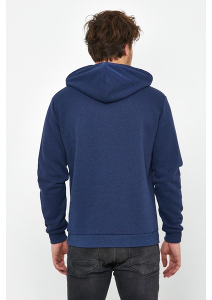 Erkek İskelet Nakışlı 3 İplik Kapüşonlu Sweatshirt İndigo indirimleri