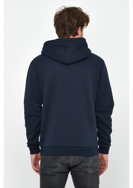 Erkek İskelet Nakışlı 3 İplik Kapüşonlu Sweatshirt Lacivert indirimleri