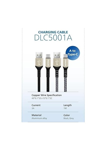 DLC5001 Usb-C Şarj ve Data Kablosu, Hızlı Şarj, 3A Yüksek Akım, 1 Metre, Dayanıklı Örgü Kablo (Usb-A Type-C, Siyah) fiyatları