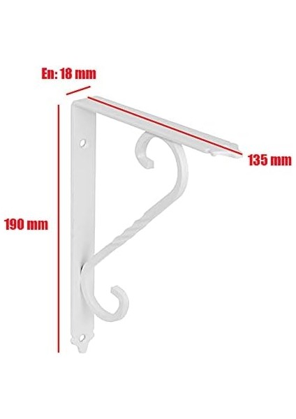 2 Adet Ferforje Raf Altı Ayak Dekoratif Raf Tutucu Beyaz Montaj Aparatı 135 x 190 mm (Orta Boy) fiyatları