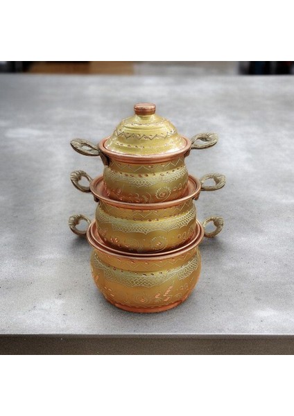 Mini Bakır Tencere 18*8 cm Mini Süs Tencere 3'lü Süs Biblo Tencere Minyatur Tencere modelleri