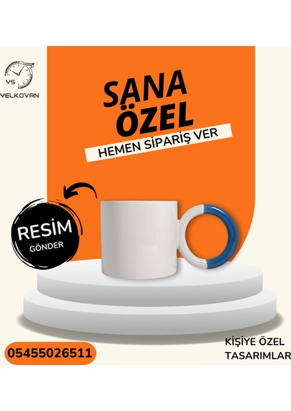 Daire Kulplu Kişiye Özel Tasarım Porselen Kupa | Yelkovan Studio