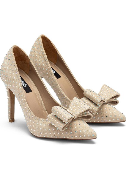 Kadın Özel Taş Işlemeli Fiyonklu Yüksek Topuklu Kadın Abiye Ayakkabı 1110