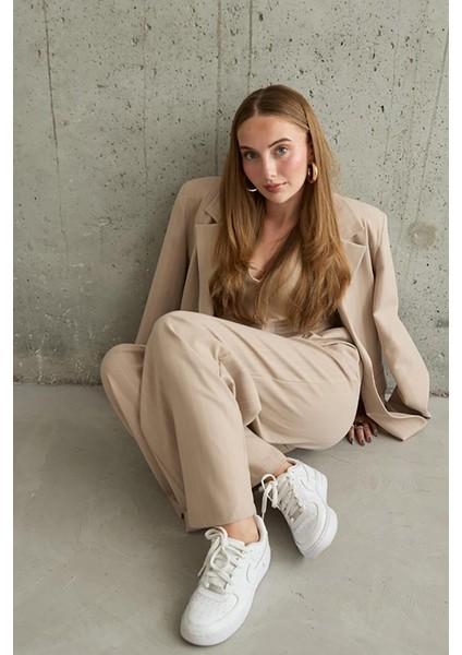 Bej Çizgili Ceket - Yelek ve Pantolon Takım modelleri