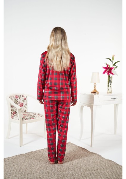 Kadın Kırmızı Kadife Gömlek Pijama Takımı - 25363R fiyatları