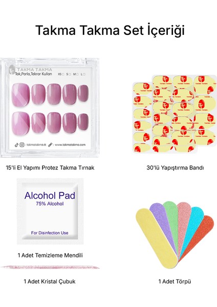 15'li Mor Kısa Yuvarlak TT1318 Tekrar Kullanılabilir El Yapımı Protez Takma Tırnak - Mor-S fiyatları