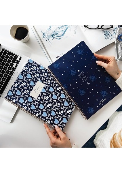 Spiralli Karton Kapak 2’li Set Çizgili Okul Defteri 80 Yaprak, Ders Programlı Lacivert Kalp