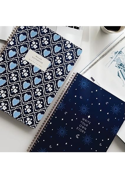 Spiralli Karton Kapak 2’li Set Çizgili Okul Defteri 80 Yaprak, Ders Programlı Lacivert Kalp modelleri