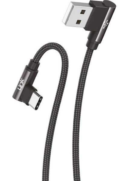 K594 Safe Type-C - USB 90 Derece Data/şarj Kablosu 3A 1.5mt Siyah