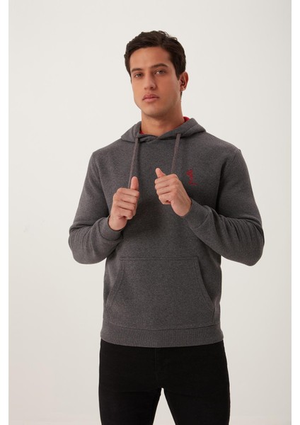 Erkek İskelet Nakışlı 3 İplik Kapüşonlu Sweatshirt Antrasit