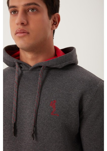 Erkek İskelet Nakışlı 3 İplik Kapüşonlu Sweatshirt Antrasit