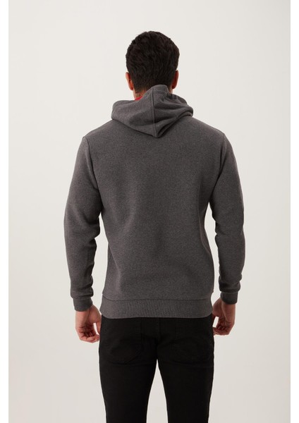 Erkek İskelet Nakışlı 3 İplik Kapüşonlu Sweatshirt Antrasit