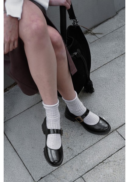 Kadın Tokalı Kalın Topuk Günlük Ayakkabı Loafer Meniz Siyah Croco fiyatları