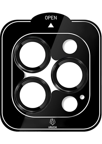iPhone 15 Pro / 15 Pro Max / 14 Pro /14 Pro Max Kamera Lens Koruyucu, Safir, Kolay Kurulum, Alüminyum Alaşım Çerçeveli 9h Sertliğinde Cam Lens, Siyah