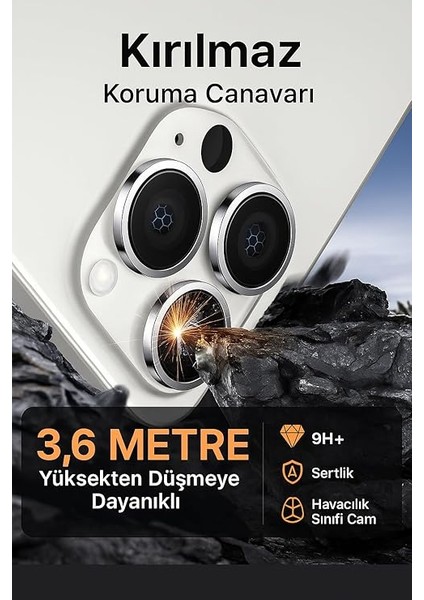 iPhone 15 Pro / 15 Pro Max / 14 Pro /14 Pro Max Kamera Lens Koruyucu, Safir, Kolay Kurulum, Alüminyum Alaşım Çerçeveli 9h Sertliğinde Cam Lens, Siyah fiyatları