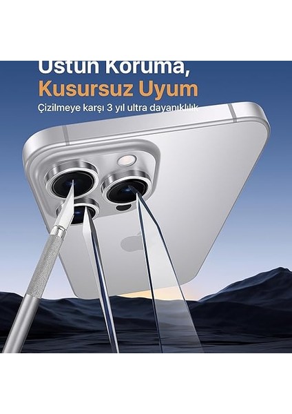 iPhone 15 Pro / 15 Pro Max / 14 Pro /14 Pro Max Kamera Lens Koruyucu, Safir, Kolay Kurulum, Alüminyum Alaşım Çerçeveli 9h Sertliğinde Cam Lens, Siyah modelleri