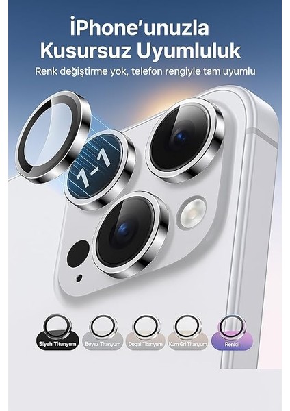 iPhone 15 Pro / 15 Pro Max / 14 Pro /14 Pro Max Kamera Lens Koruyucu, Safir, Kolay Kurulum, Alüminyum Alaşım Çerçeveli 9h Sertliğinde Cam Lens, Siyah fırsatları