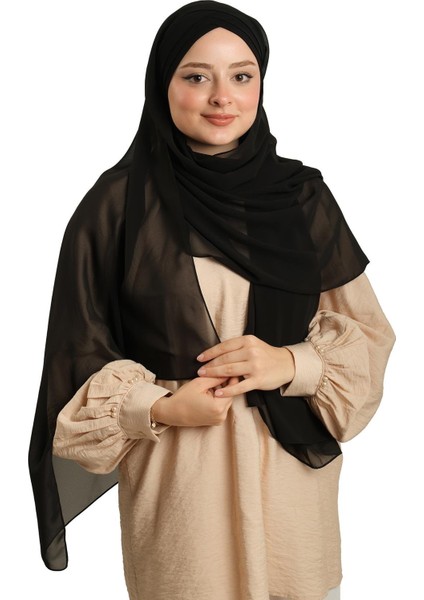 Siyah Arkadan Bağlamalı Şal Şifon Çapraz Üç Bantlı 1457_01