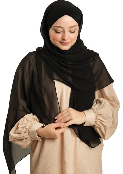 Siyah Arkadan Bağlamalı Şal Şifon Çapraz Üç Bantlı 1457_01