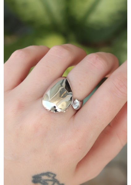 bulurum pirinç gümüş renk ayarlanabilir ıri bombeli yüzük